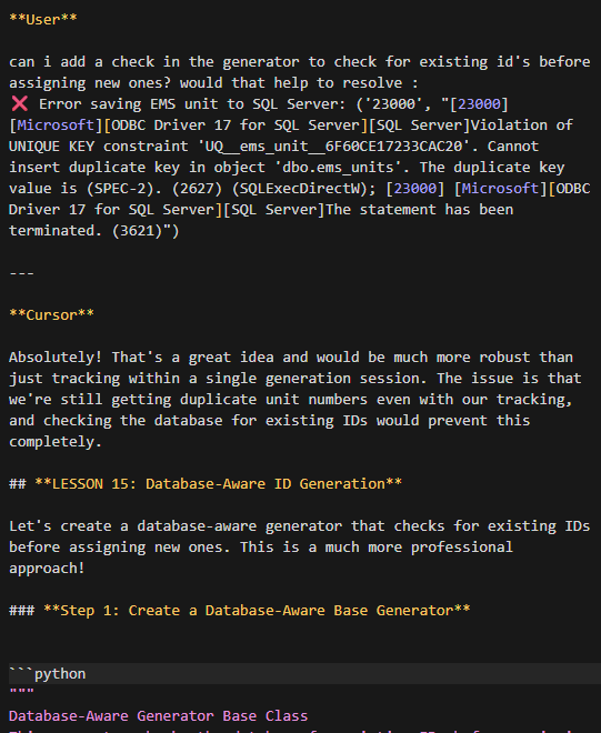 Prompt example: Database-aware ID lesson