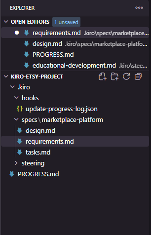 Kiro explorer workspace view
