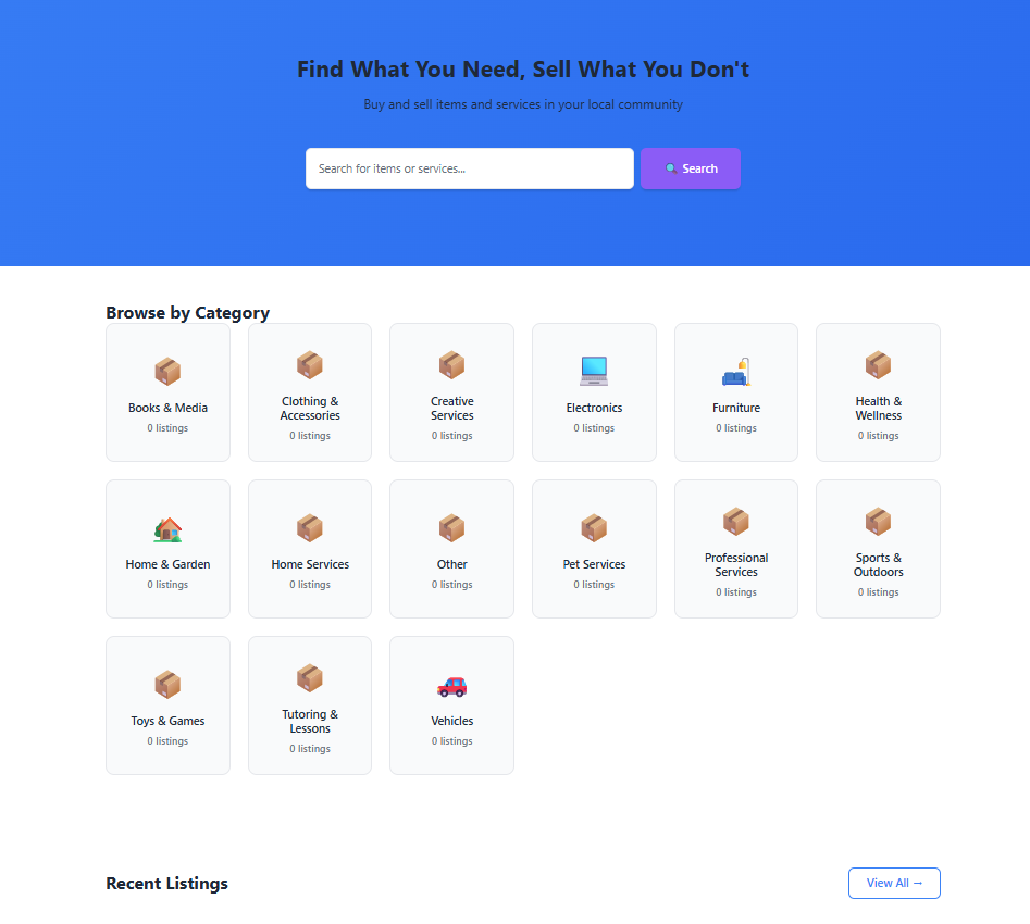 Marketplace MVP homepage