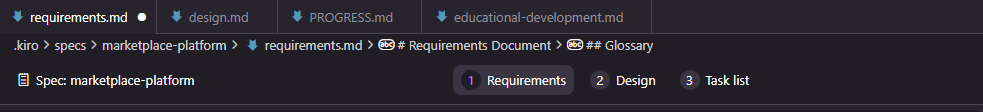 Kiro requirements, design, and task list view